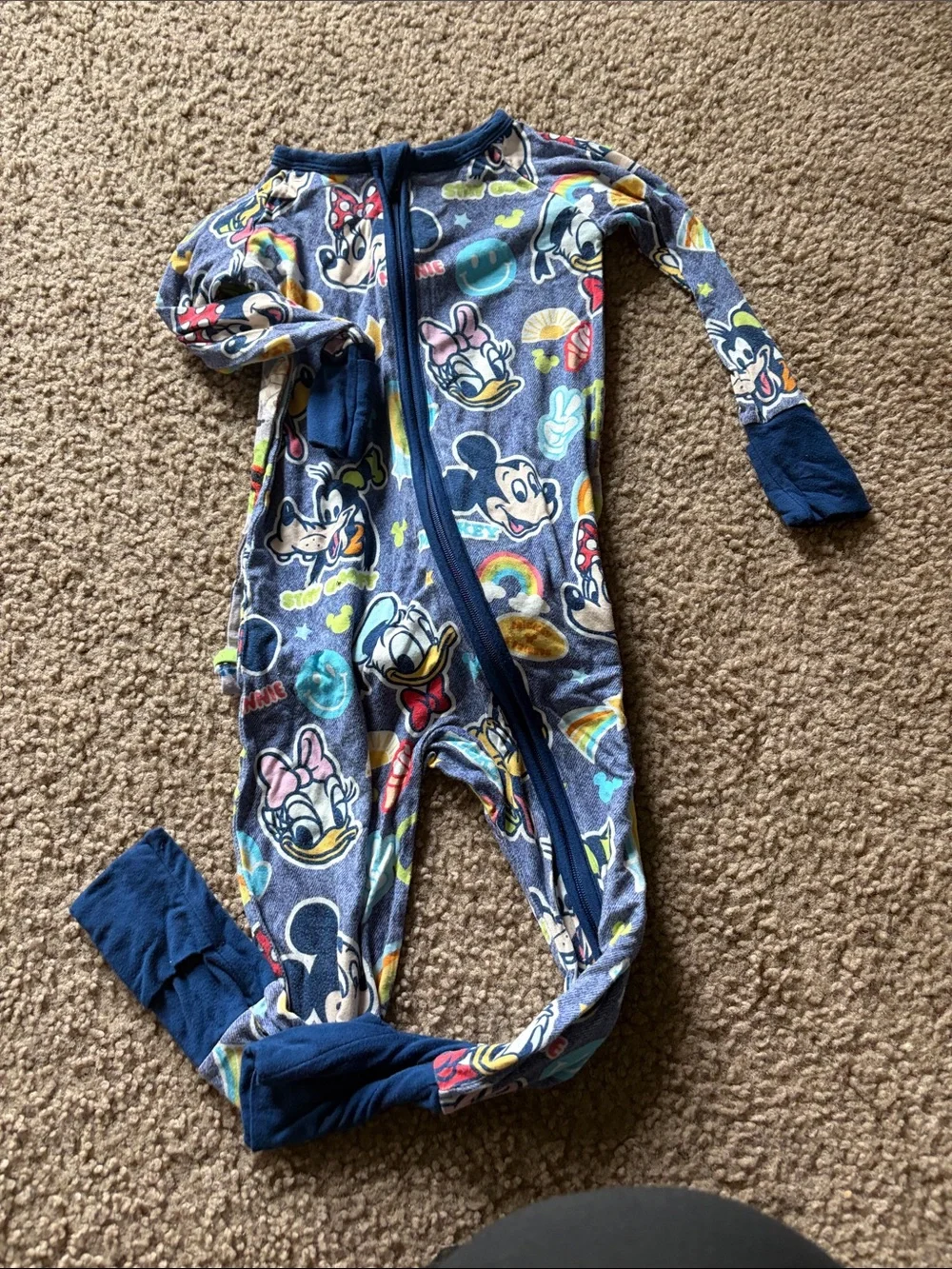 B41 Little Sleepies 1pc Bamboo Convertible Footie— Mickey and Friends, 12-18 GUC